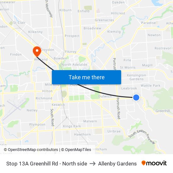 Stop 13A Greenhill Rd - North side to Allenby Gardens map