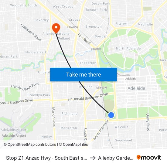 Stop Z1 Anzac Hwy - South East side to Allenby Gardens map