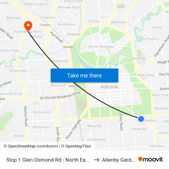 Stop 1 Glen Osmond Rd - North East side to Allenby Gardens map