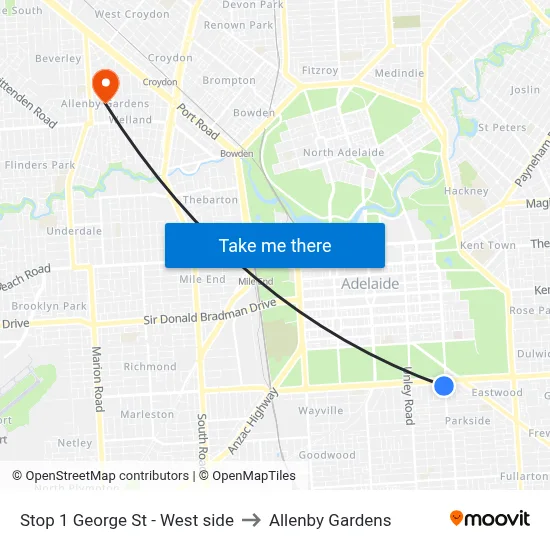Stop 1 George St - West side to Allenby Gardens map