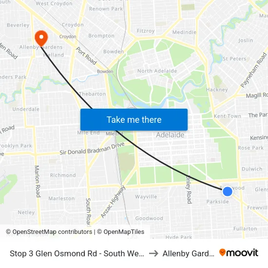 Stop 3 Glen Osmond Rd - South West side to Allenby Gardens map