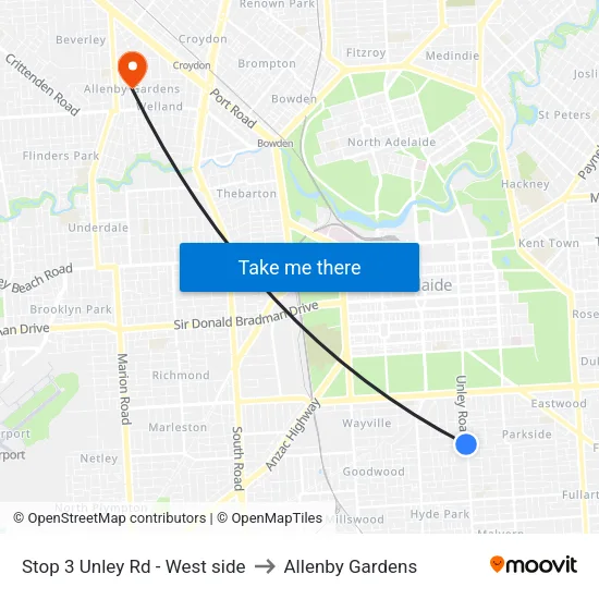 Stop 3 Unley Rd - West side to Allenby Gardens map