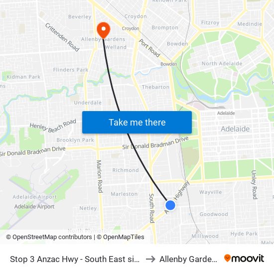 Stop 3 Anzac Hwy - South East side to Allenby Gardens map