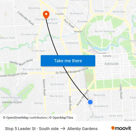 Stop 5 Leader St - South side to Allenby Gardens map