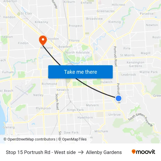 Stop 15 Portrush Rd - West side to Allenby Gardens map