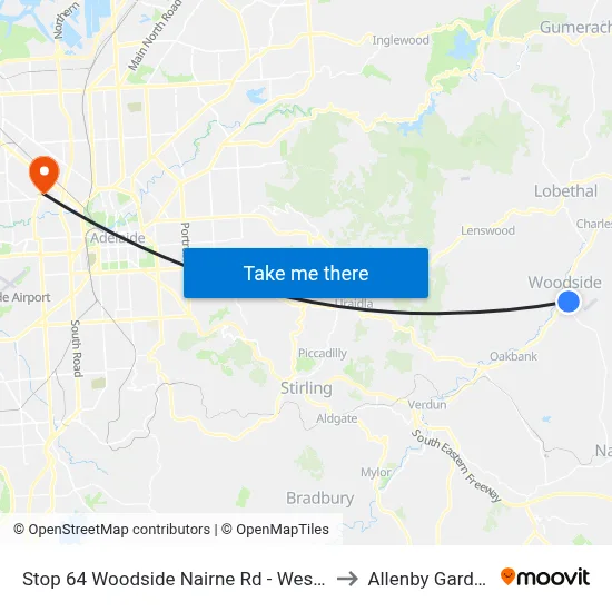 Stop 64 Woodside Nairne Rd - West side to Allenby Gardens map