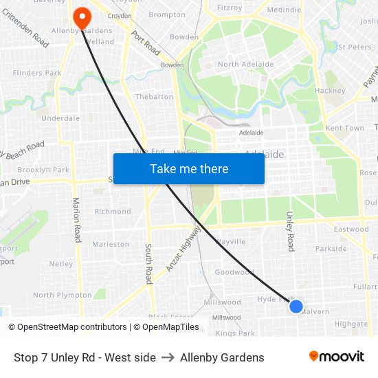 Stop 7 Unley Rd - West side to Allenby Gardens map