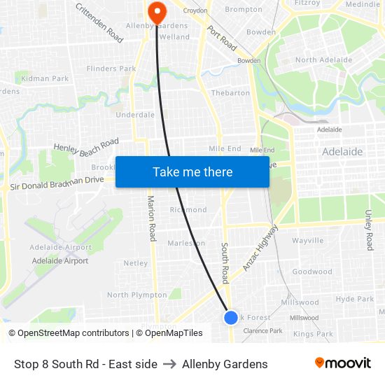 Stop 8 South Rd - East side to Allenby Gardens map