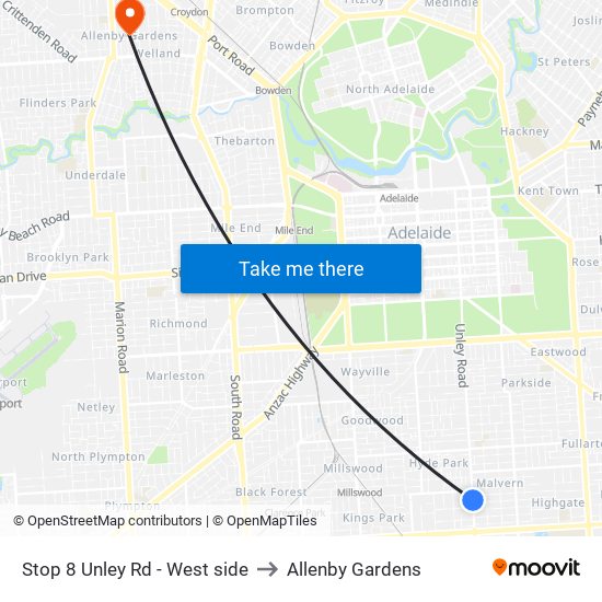 Stop 8 Unley Rd - West side to Allenby Gardens map