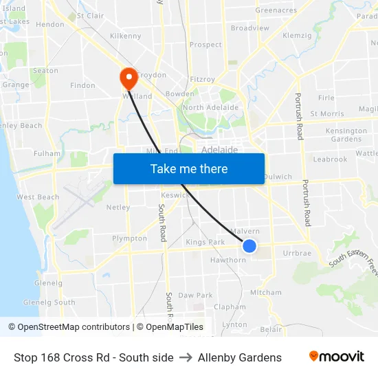 Stop 168 Cross Rd - South side to Allenby Gardens map