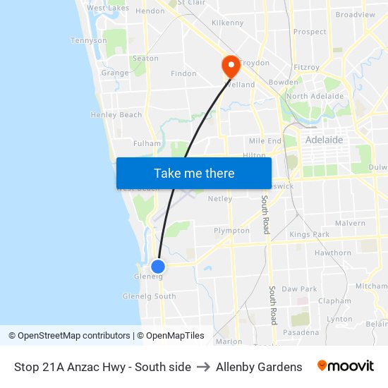 Stop 21A Anzac Hwy - South side to Allenby Gardens map