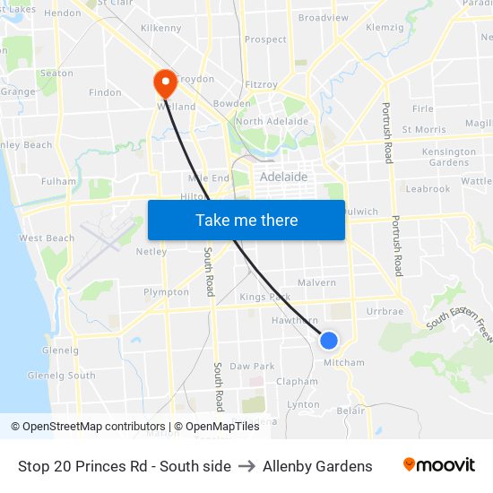 Stop 20 Princes Rd - South side to Allenby Gardens map