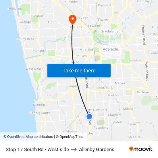 Stop 17 South Rd - West side to Allenby Gardens map