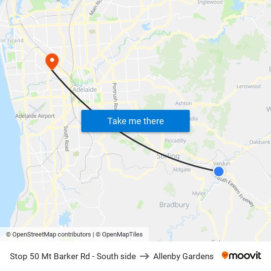 Stop 50 Mt Barker Rd - South side to Allenby Gardens map