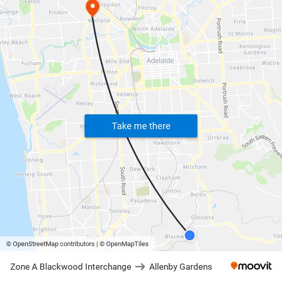 Zone A Blackwood Interchange to Allenby Gardens map