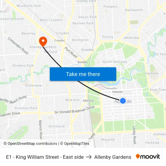 E1 - King William Street - East side to Allenby Gardens map