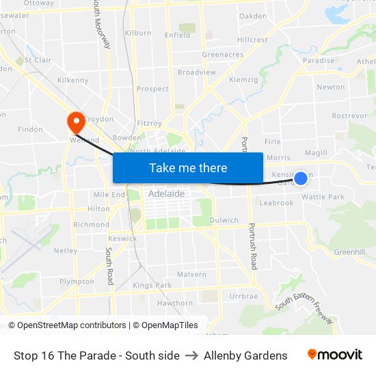 Stop 16 The Parade - South side to Allenby Gardens map