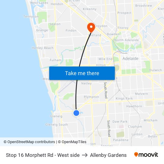 Stop 16 Morphett Rd - West side to Allenby Gardens map