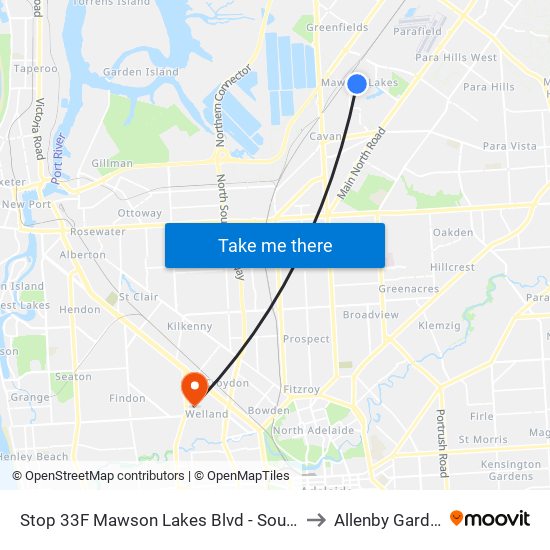 Stop 33F Mawson Lakes Blvd - South side to Allenby Gardens map