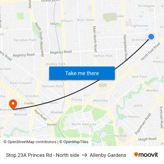 Stop 23A Princes Rd - North side to Allenby Gardens map