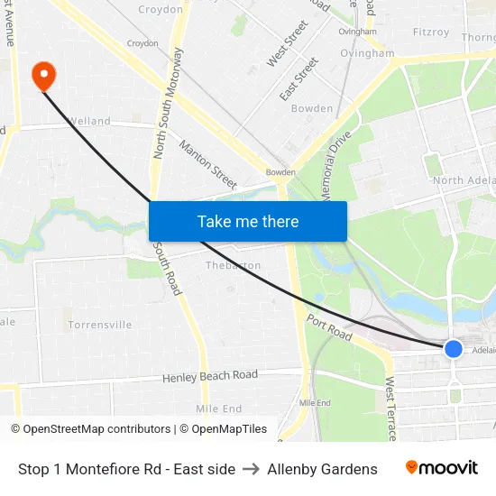 Stop 1 Montefiore Rd - East side to Allenby Gardens map