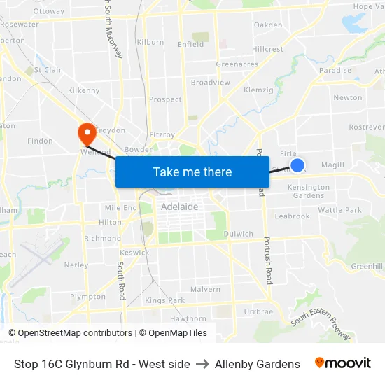 Stop 16C Glynburn Rd - West side to Allenby Gardens map