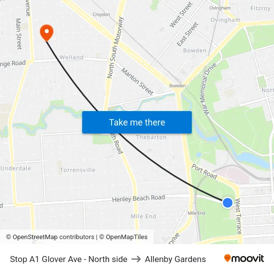 Stop A1 Glover Ave - North side to Allenby Gardens map