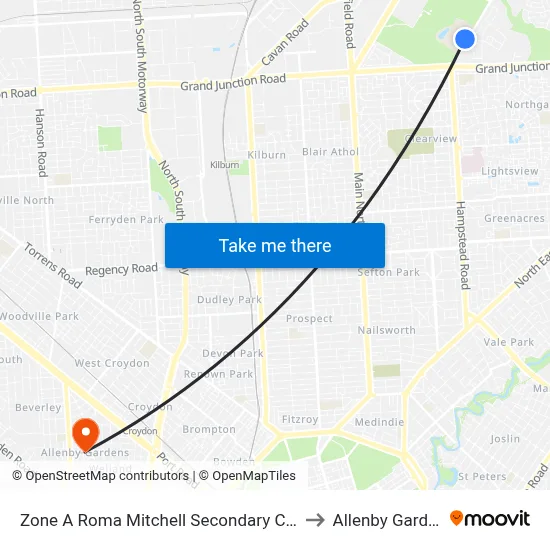 Zone A Roma Mitchell Secondary College to Allenby Gardens map