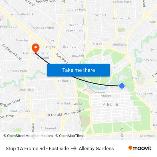 Stop 1A Frome Rd - East side to Allenby Gardens map