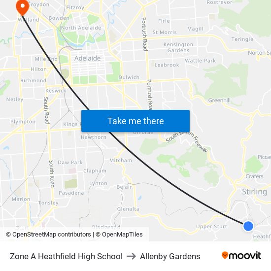 Zone A Heathfield High School to Allenby Gardens map