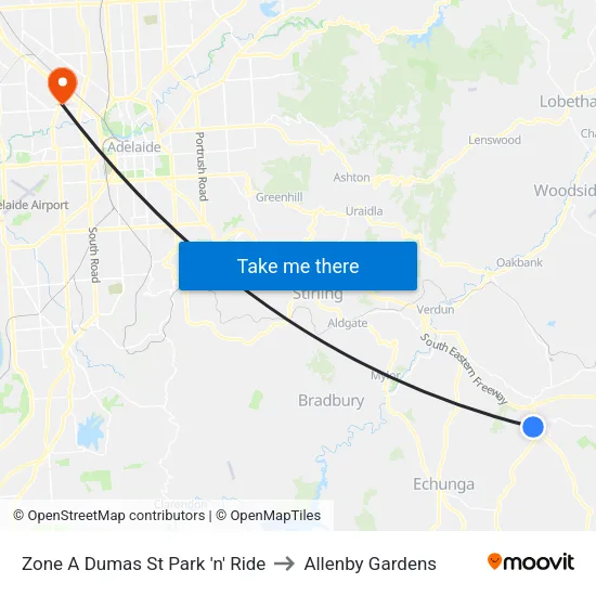 Zone A Dumas St Park 'n' Ride to Allenby Gardens map
