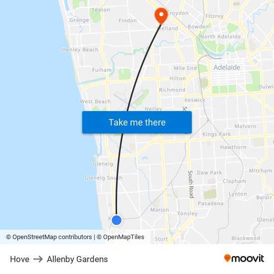 Hove to Allenby Gardens map