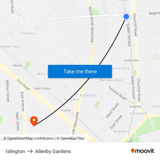 Islington to Allenby Gardens map