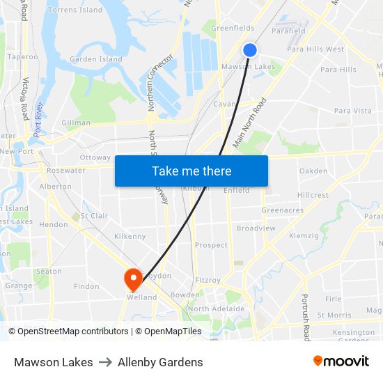 Mawson Lakes to Allenby Gardens map