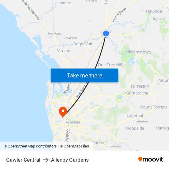 Gawler Central to Allenby Gardens map