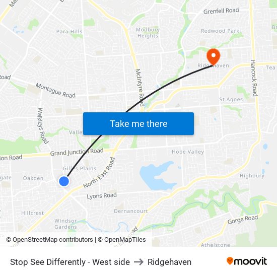 Stop See Differently - West side to Ridgehaven map