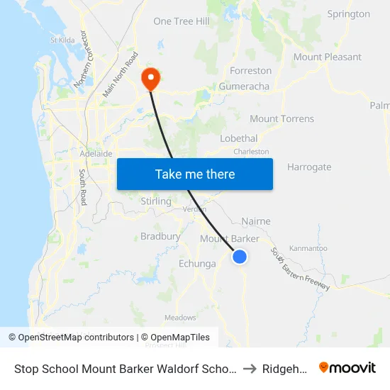 Stop School Mount Barker Waldorf School Sims Rd to Ridgehaven map