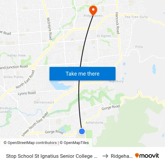 Stop School St Ignatius Senior College Manresa Ct to Ridgehaven map