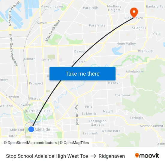 Stop School Adelaide High West Tce to Ridgehaven map