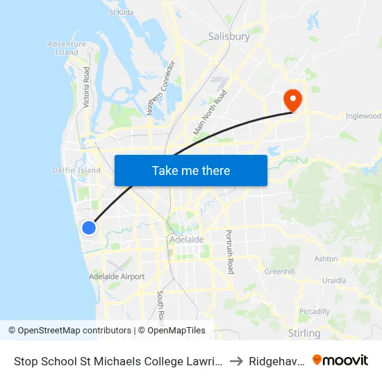 Stop School St Michaels College Lawrie St to Ridgehaven map