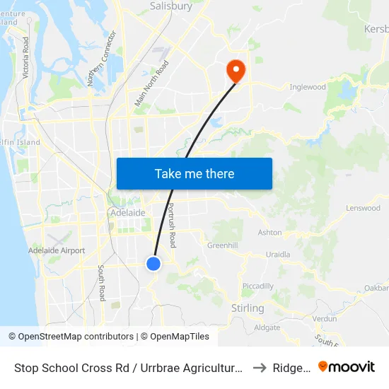 Stop School Cross Rd / Urrbrae Agricultural High School - North side to Ridgehaven map
