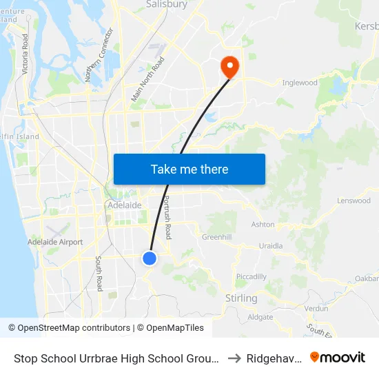 Stop School Urrbrae High School Grounds to Ridgehaven map