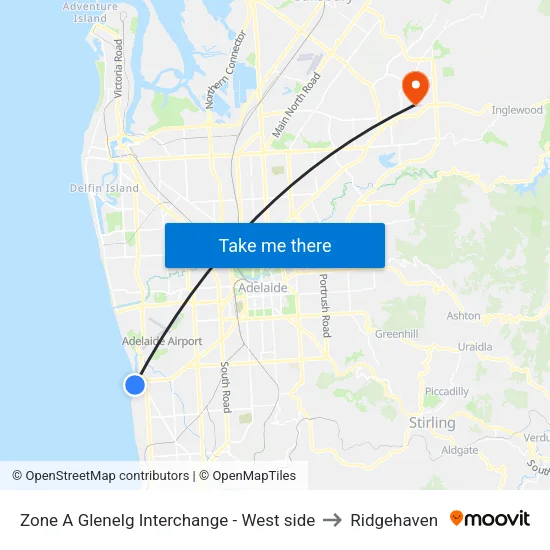 Zone A Glenelg Interchange - West side to Ridgehaven map