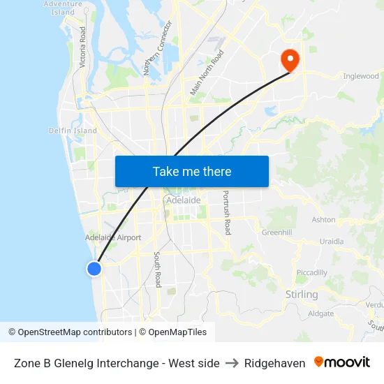 Zone B Glenelg Interchange - West side to Ridgehaven map