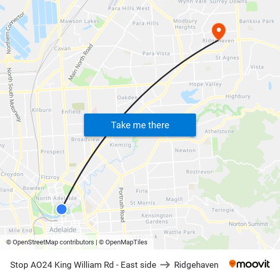 Stop AO24 King William Rd - East side to Ridgehaven map