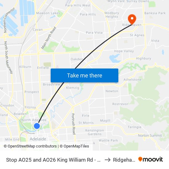 Stop AO25 and AO26 King William Rd - East side to Ridgehaven map