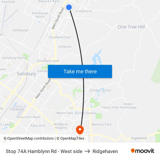 Stop 74A Hamblynn Rd - West side to Ridgehaven map