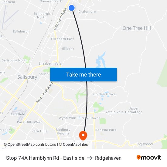 Stop 74A Hamblynn Rd - East side to Ridgehaven map