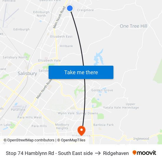 Stop 74 Hamblynn Rd - South East side to Ridgehaven map