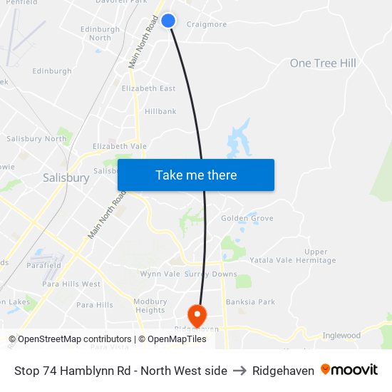 Stop 74 Hamblynn Rd - North West side to Ridgehaven map